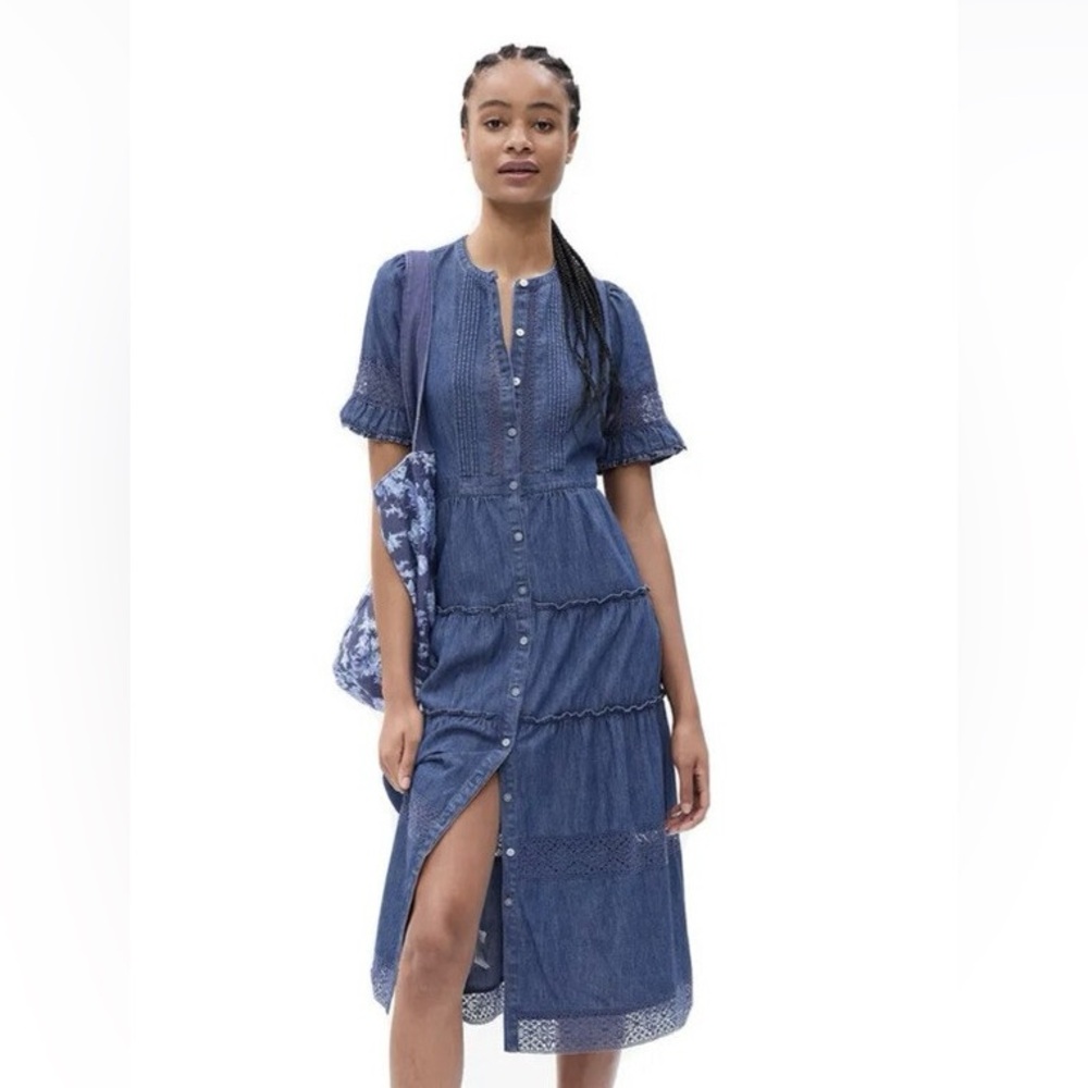 GAP x LoveShackFancy Blue Button-Down Midi Dress